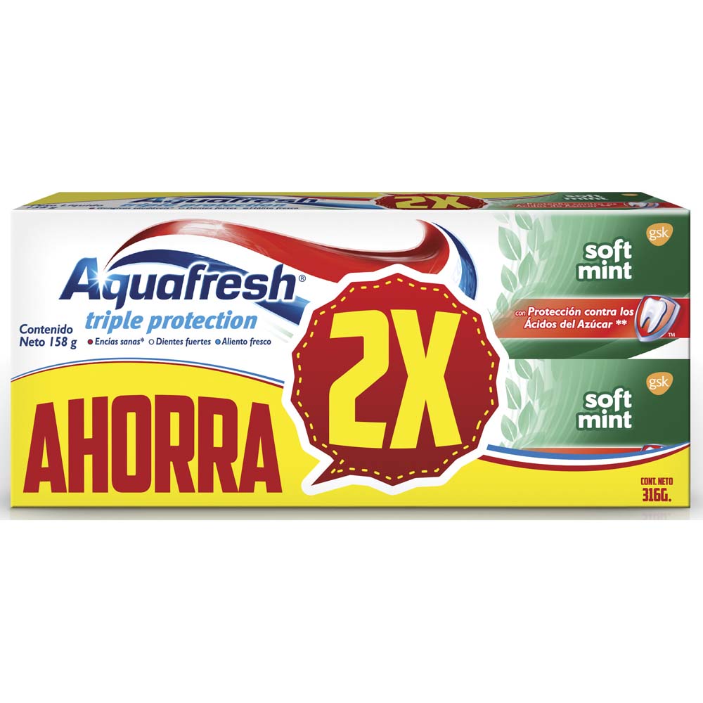 Pack Pasta Dental Aquafresh soft mint 2 un de 158 g