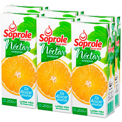 Pack néctar Soprole naranja cajita 6 un de 200 ml
