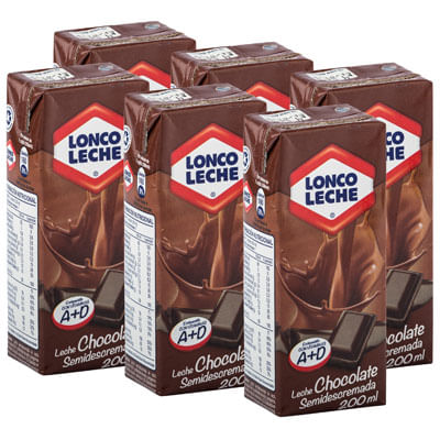 Pack Leche semidescremada Loncoleche sabor chocolate 6 un de 200 ml