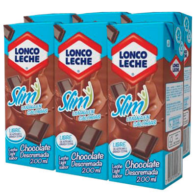 Pack Leche descremada light Loncoleche sabor chocolate 6 un de 200 ml