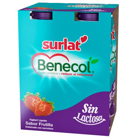 Pack Minishot Benecol sin lactosa frutilla 4 un de 100 ml