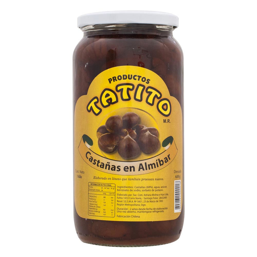 Castañas en almibar Tatito frasco 1 Kg neto - 650 g drenado Castañas en almibar Tatito frasco 1 Kg neto - 650 g drenado