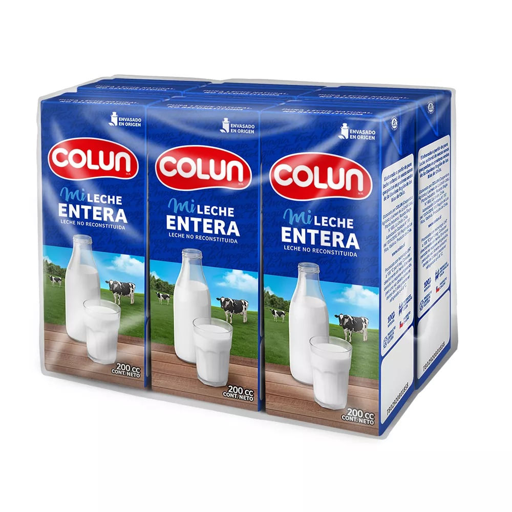 Pack leche entera natural Colun 6 un de 200 ml