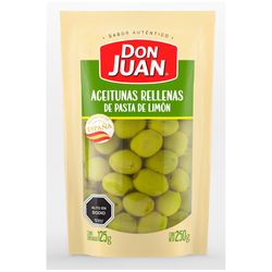 Aceitunas verdes Don Juan rellenas pasta de limón bolsa 250 g