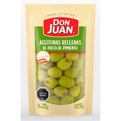 Aceitunas verdes Don Juan rellenas pasta de pimiento bolsa 250 g