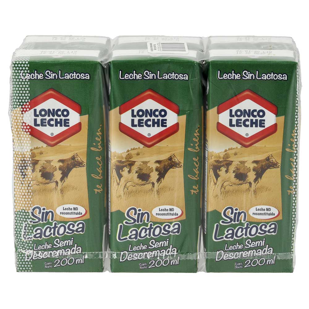 Pack Leche semidescremada sin lactosa Loncoleche 6 un de 200 ml