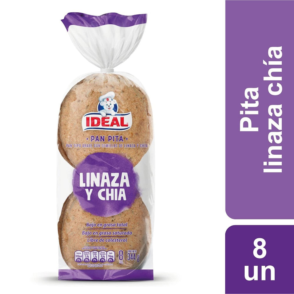 Pan pita Ideal linaza chía 8 un bolsa 344 g
