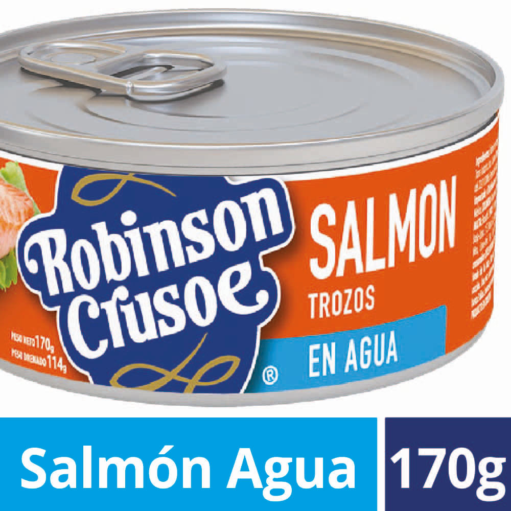 Salmón Robinson Crusoe trozos en agua lata 170 g neto - 120 g drenado