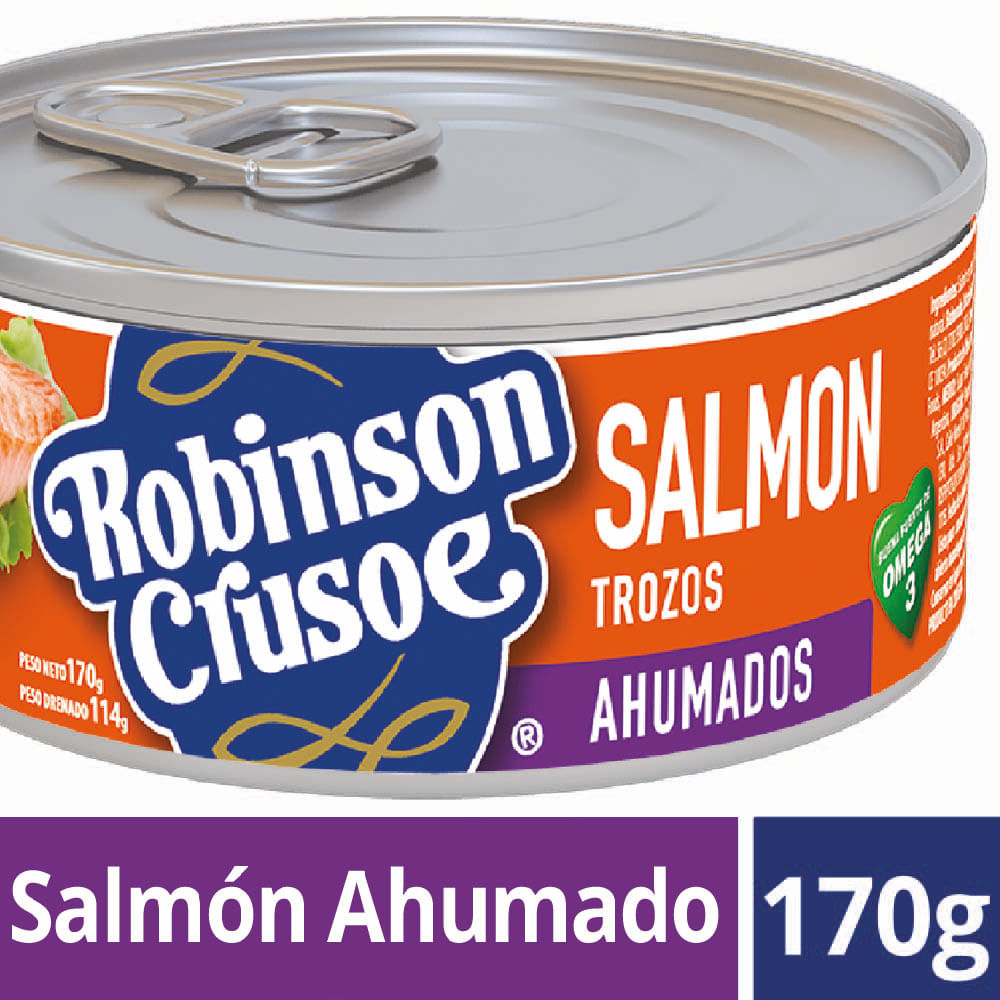 Salmón Robinson Crusoe trozos ahumados lata 170 g