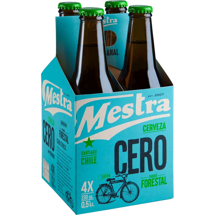 Pack Cerveza Mestra 0% alcohol botella 4 un de 330 cc