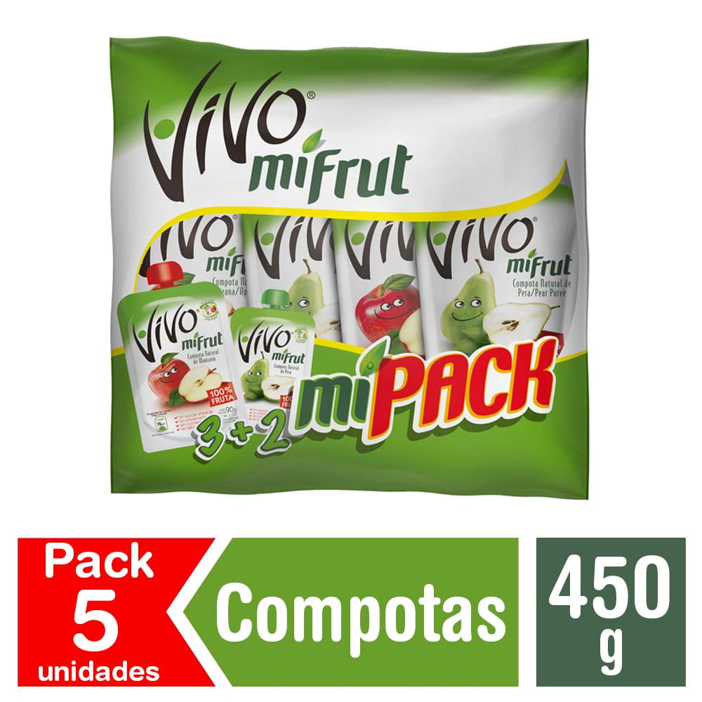 Pack Compotas Vivo Mifrut manzana y pera 5 un de 90 g