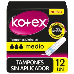 Tampones Kotex digitales sin aplicador flujo medio 12 un