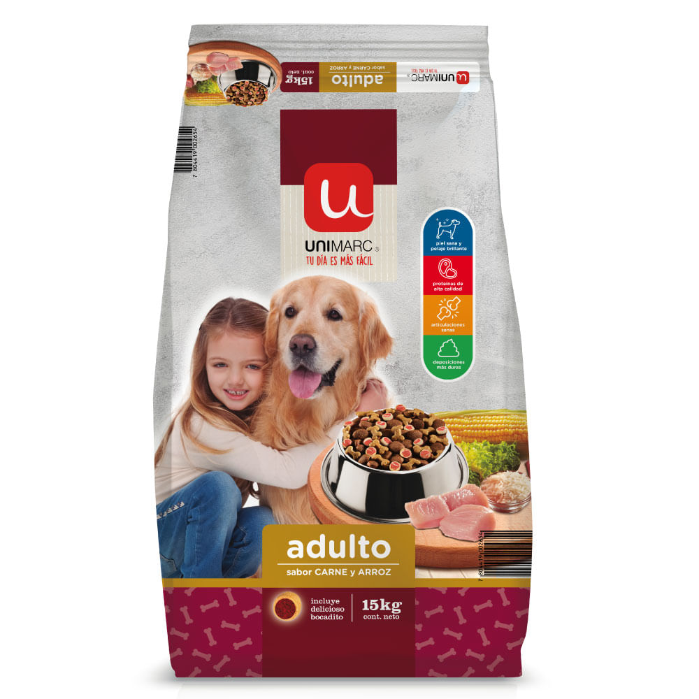 Alimento perro adulto Unimarc carne y arroz 15 Kg