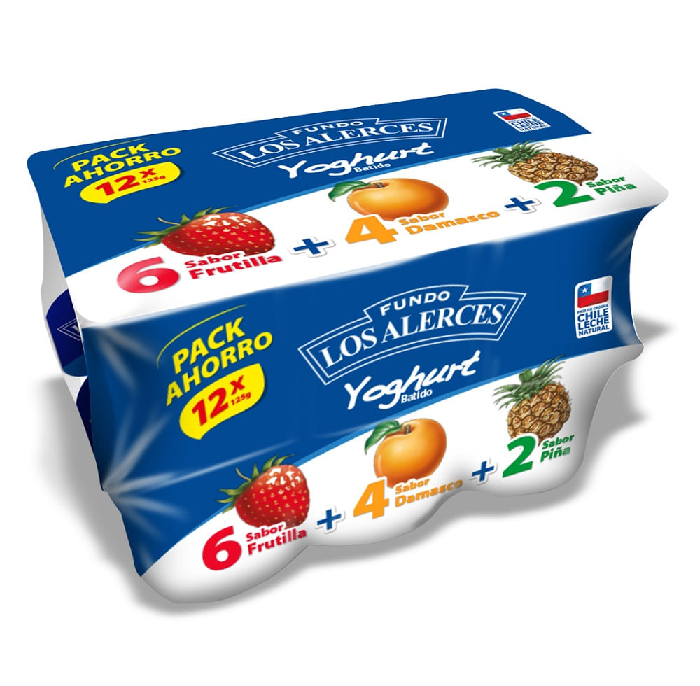 Pack yoghurt batido Los Alerces 12 un de 125 g