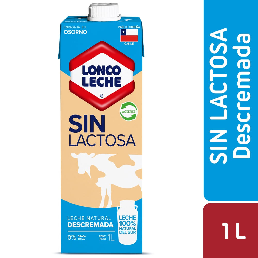 Leche descremada sin lactosa Loncoleche con tapa 1 L