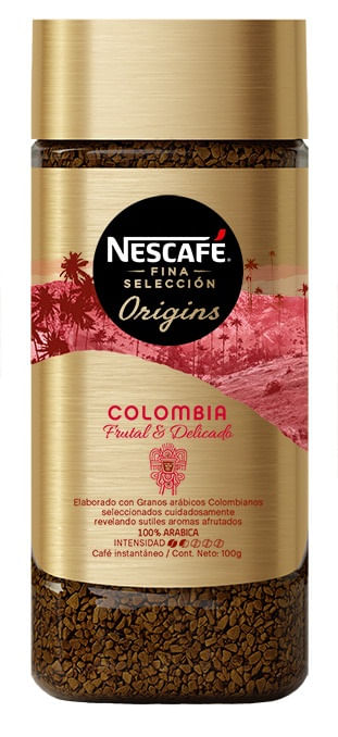 Café instantáneo liofilizado Nescafé fina selección origins colombia frasco 100 g