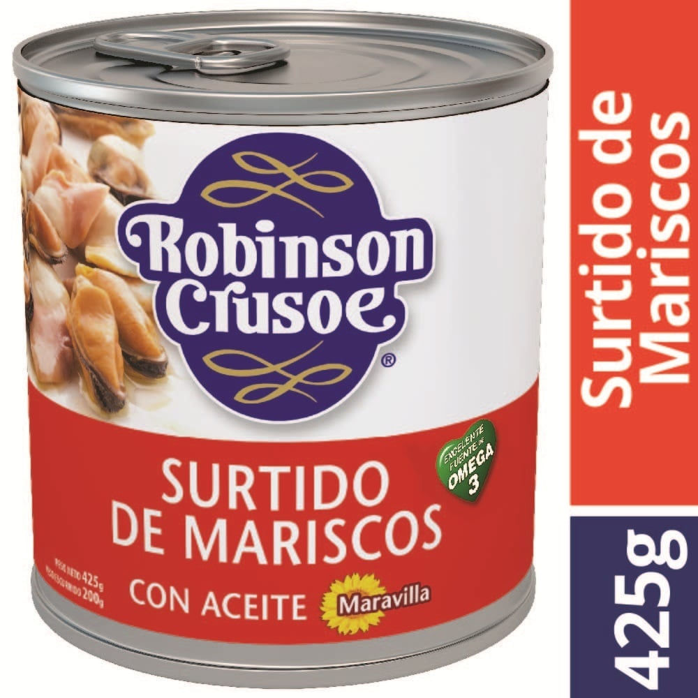 Surtido de Mariscos Robinson Crusoe en aceite lata 425 g