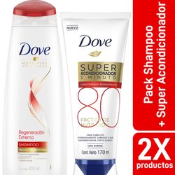 Pack Shampoo Dove regeneración extrema 400 ml + Super Acondicionador 170 ml