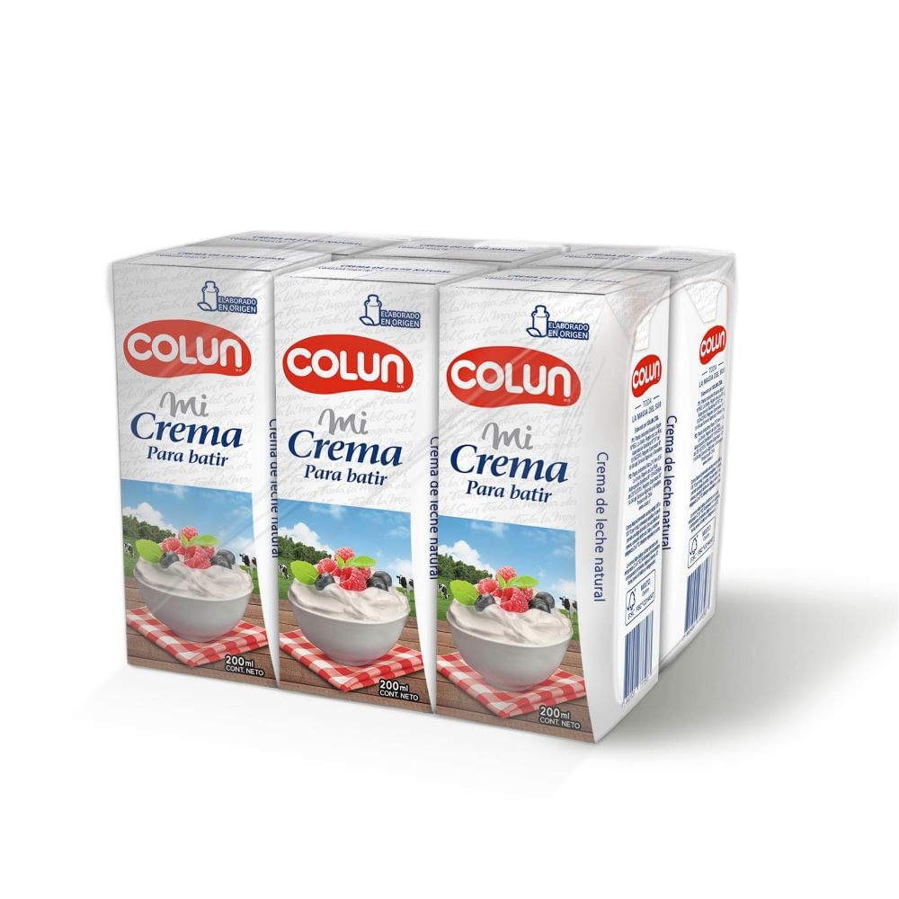 Pack Crema de leche Colun 6 un de 200 ml
