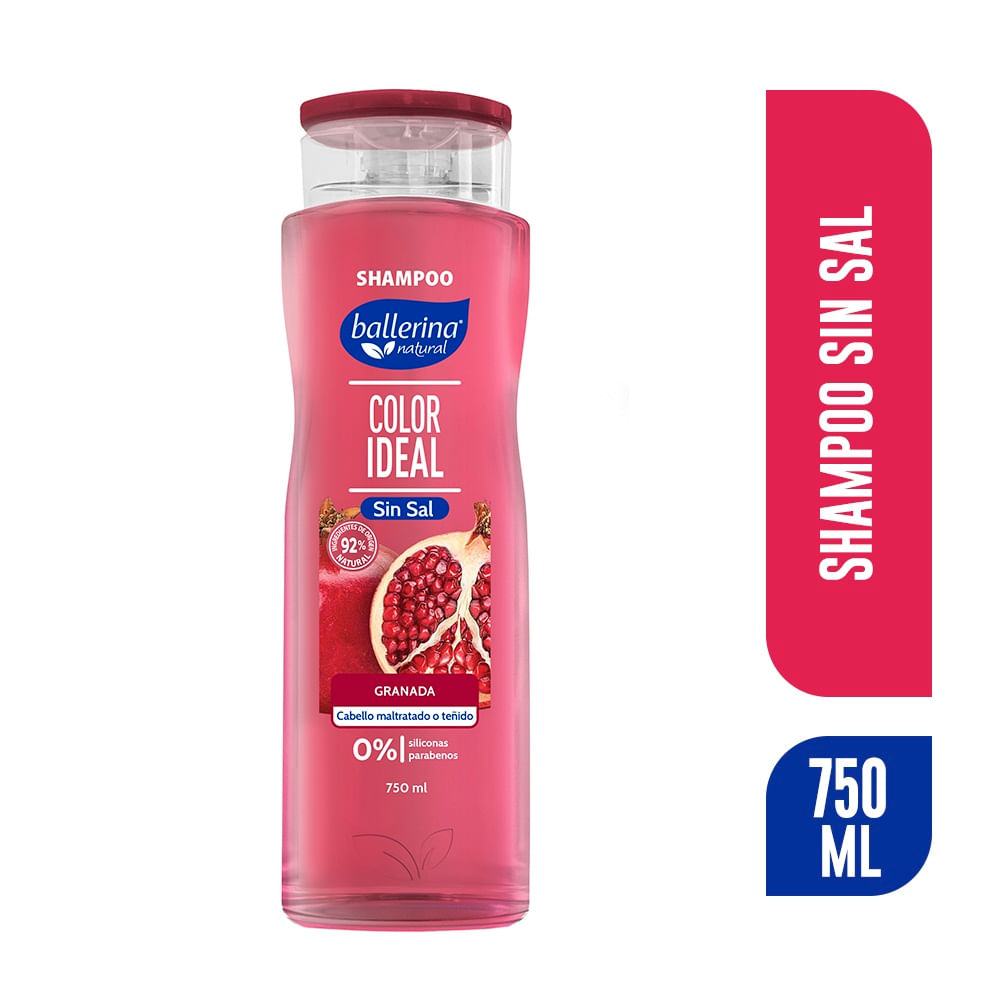 Shampoo Ballerina color ideal sin sal granada botella 750 ml