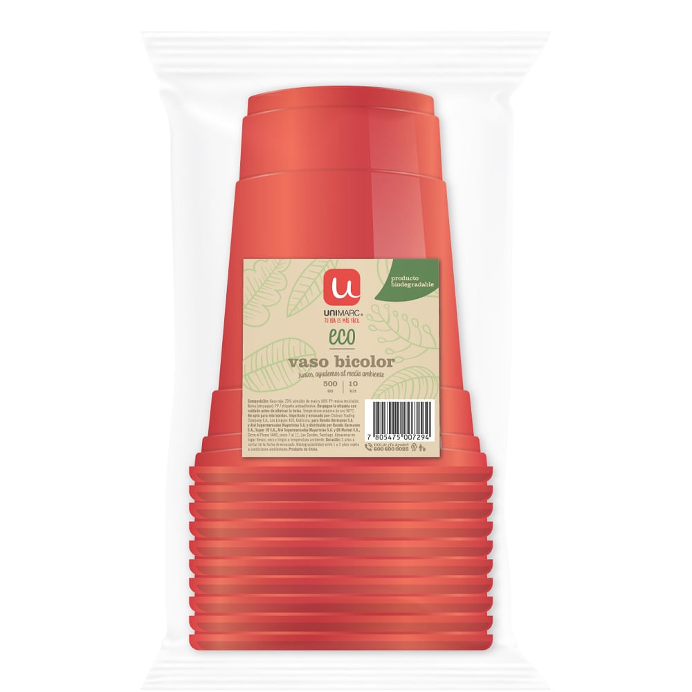 Vaso bicolor Unimarc eco 10 un de 500 ml