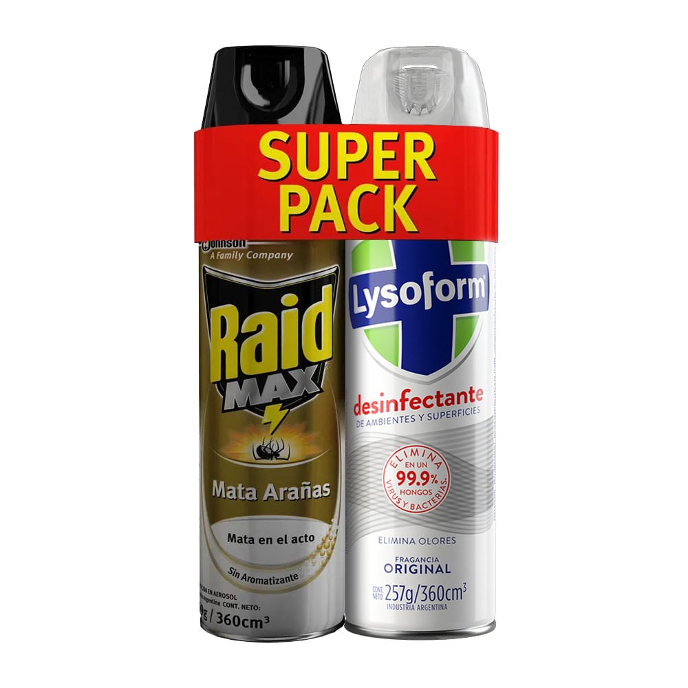 Pack Insecticida Raid max 360 ml + desinfectante Lysoform 360 ml