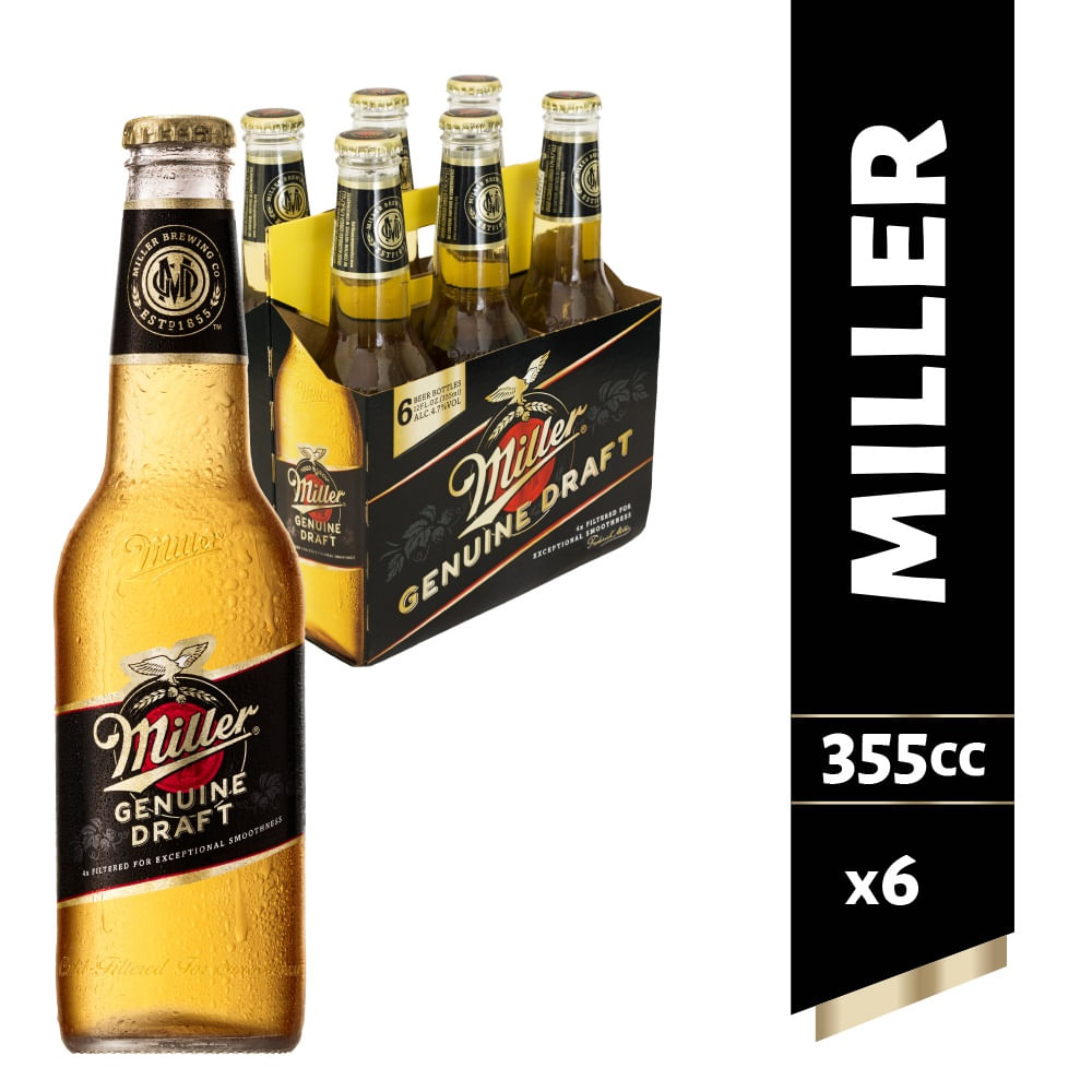 Pack Cerveza Miller botella 6 un de 355 cc
