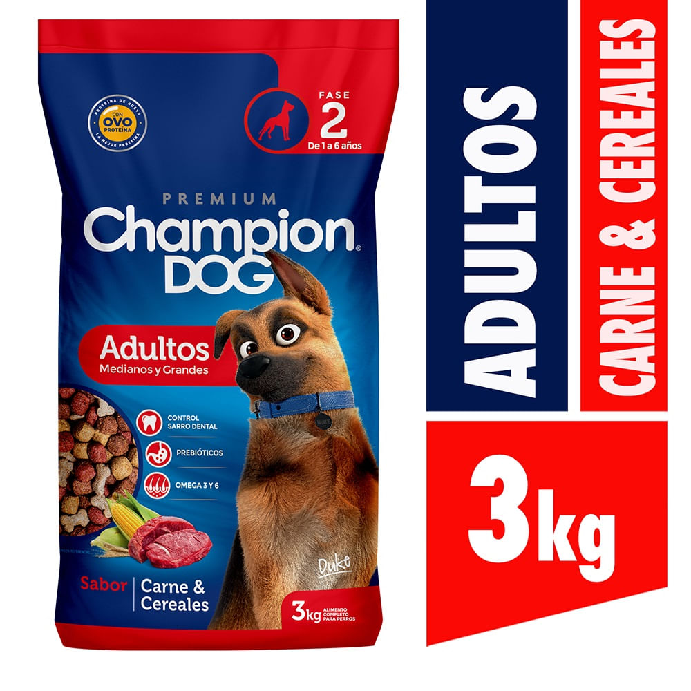 Alimento perro adulto Champion Dog razas medianas/grandes carne y cereal 3 Kg