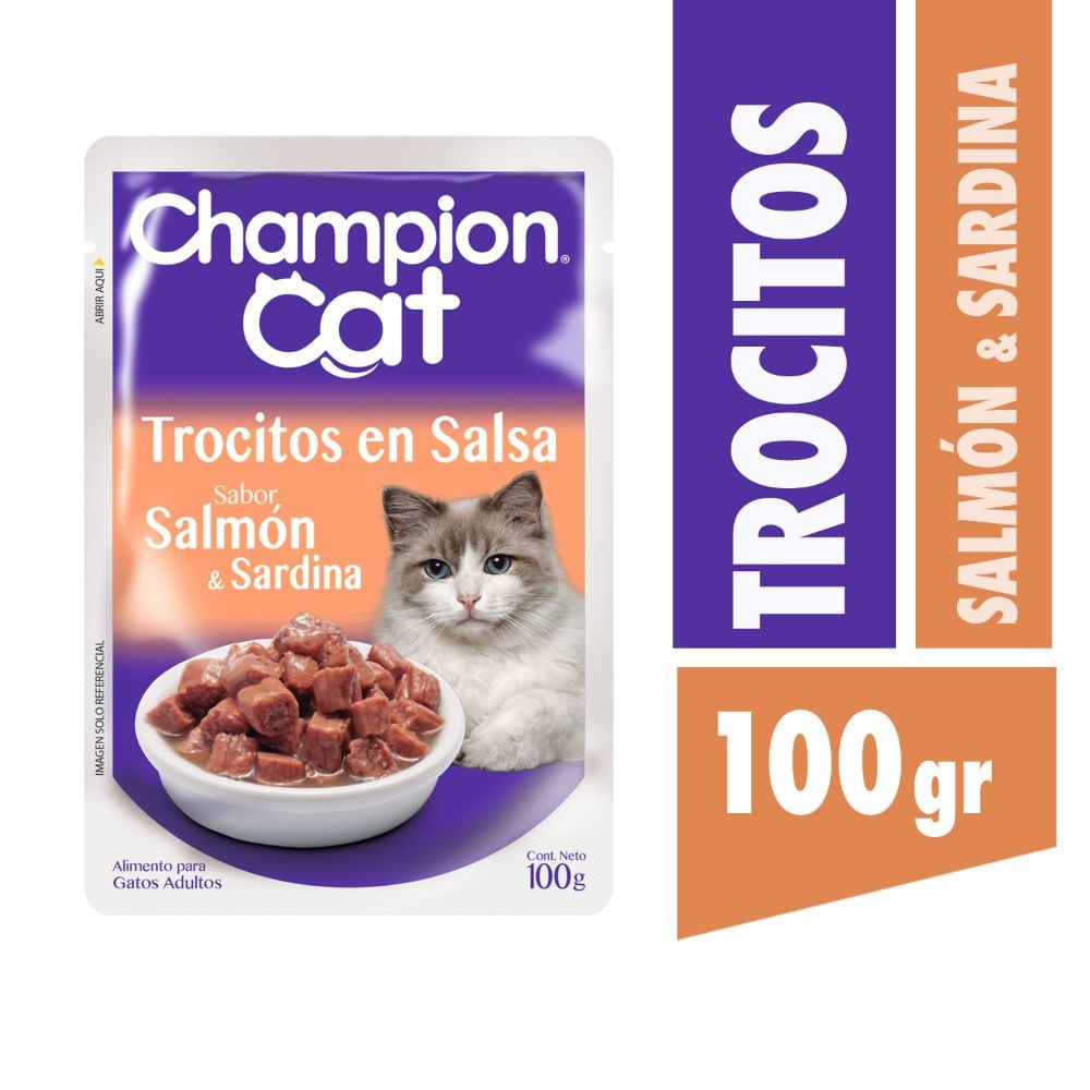 Alimento húmedo gato Champion Cat trocitos de salmón 100 g