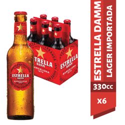 Pack Cerveza Estrella Damm botella 6 un de 330 cc