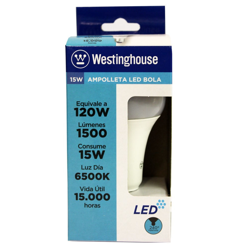 Ampolleta led bola Westinghouse luz día equivale a 120W consume 15 W