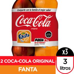 Bebida Coca Cola original 2 un de 3 L + Fanta 3 L