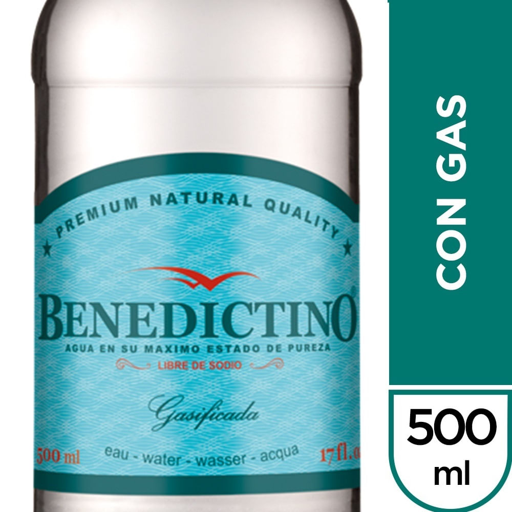 Agua purificada Benedictino con gas botella 500 ml