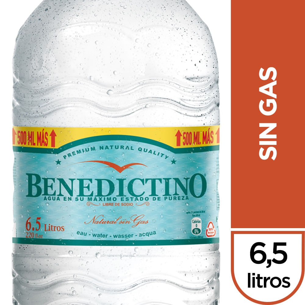 Agua purificada Benedictino sin gas bidón 6.5 L