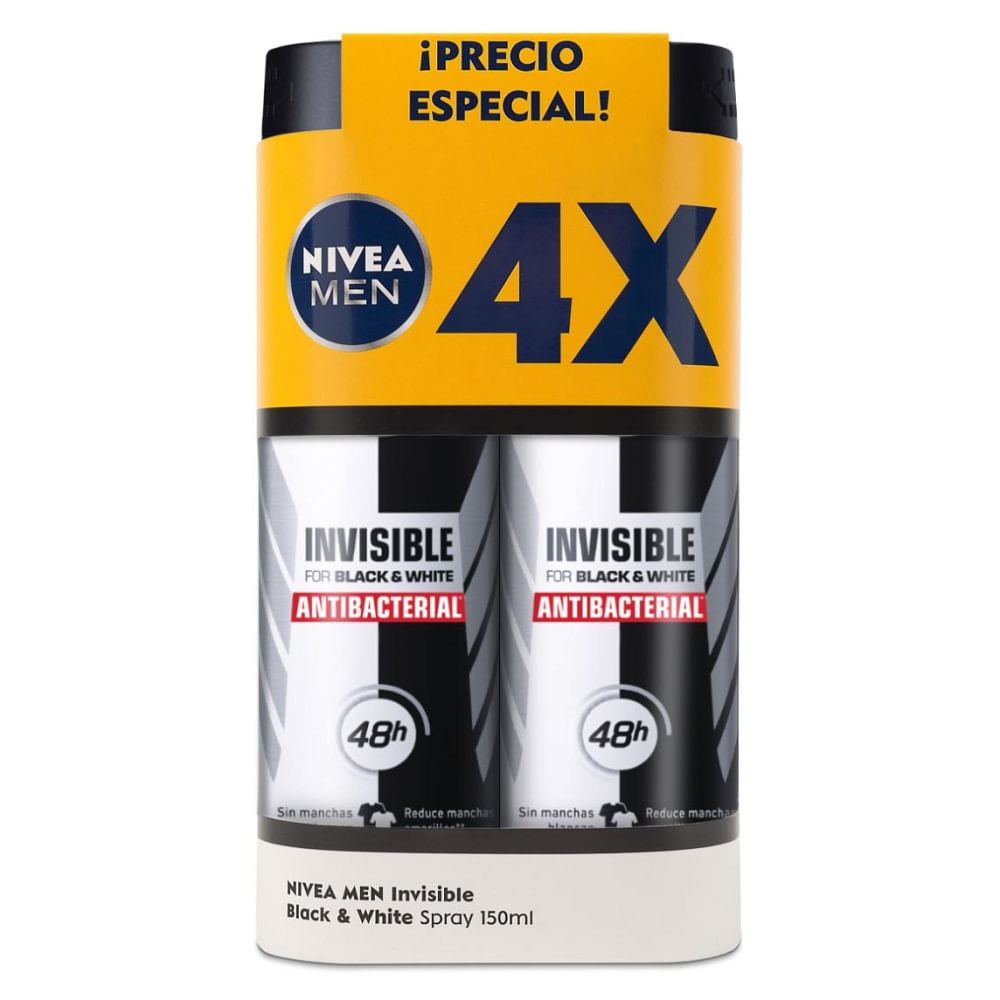 Pack Desodorante Nivea men black&white power spray 4 un de 150 ml