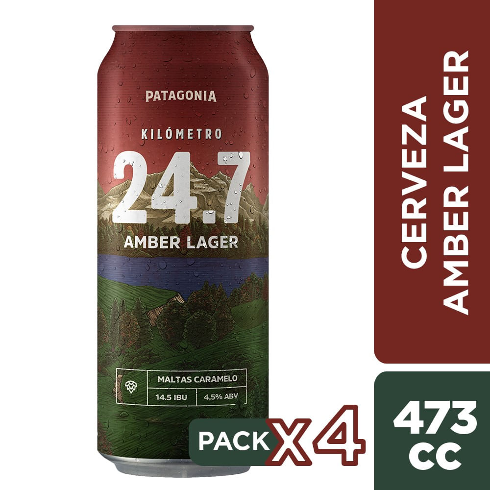 Pack cerveza Km 24.7 amber lager lata 4 un de 473 cc