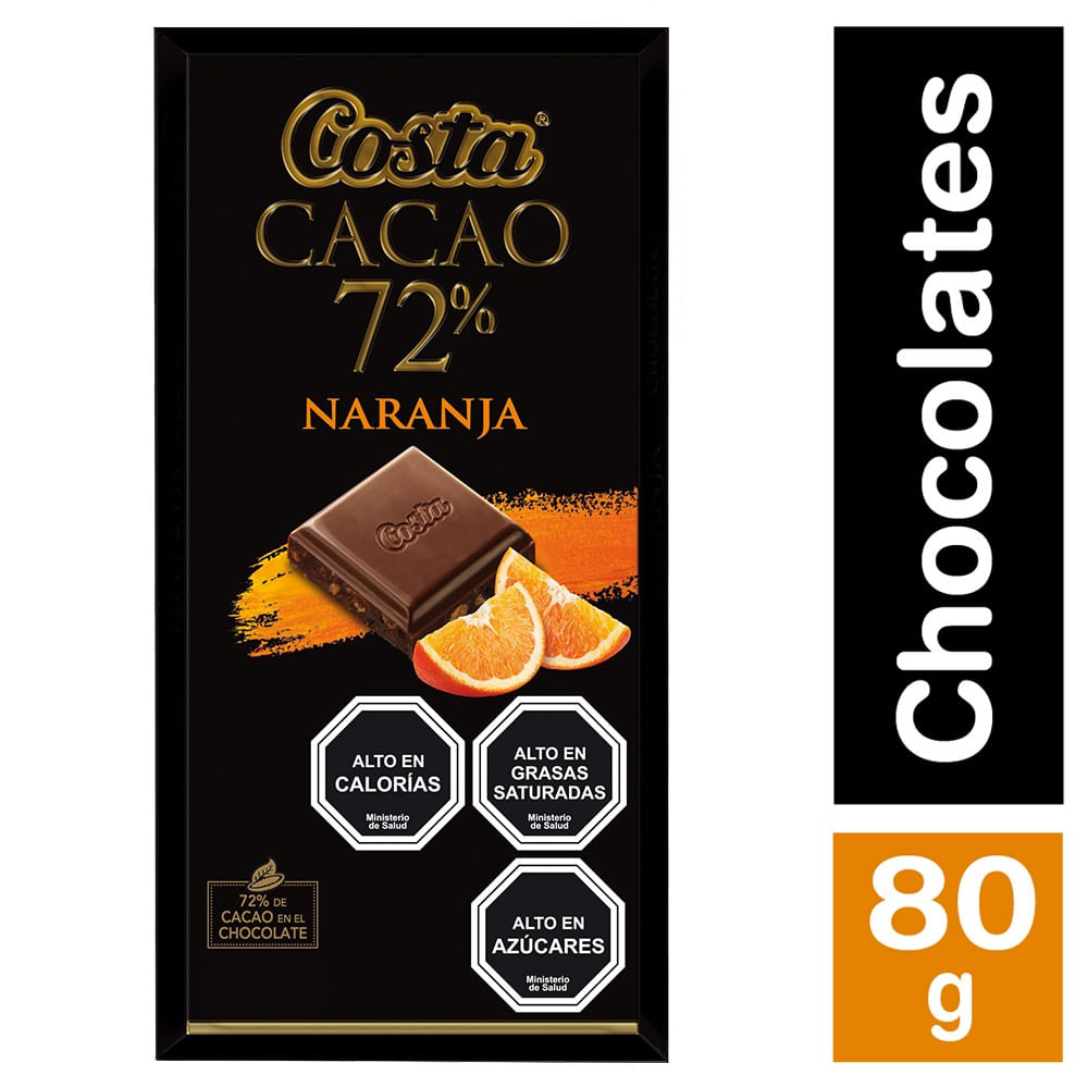 Chocolate Costa 72 % cacao y naranja 80 g