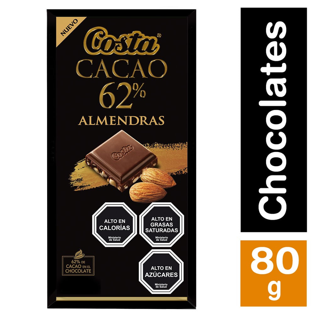 Chocolate Costa 62% cacao almendras 80 g