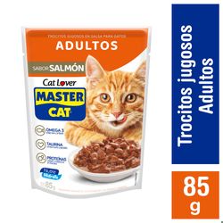 Alimento húmedo gato Master Cat trocitos jugosos salmón 85 g