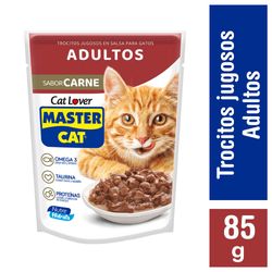Alimento húmedo gato Master Cat trocitos jugosos carne 85 g