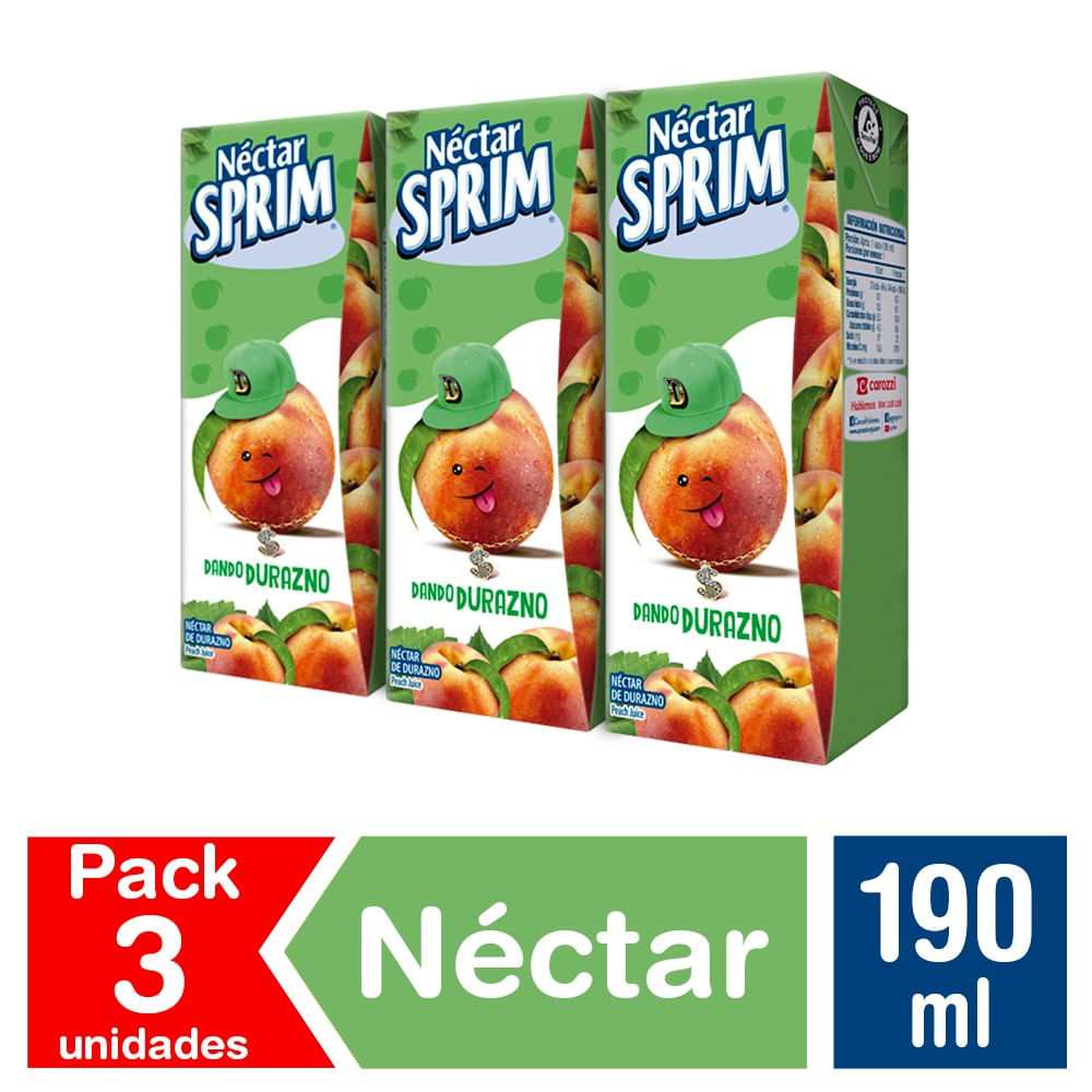 Pack néctar Sprim durazno 3 un de 190 ml Pack néctar Sprim durazno 3 un de 190 ml