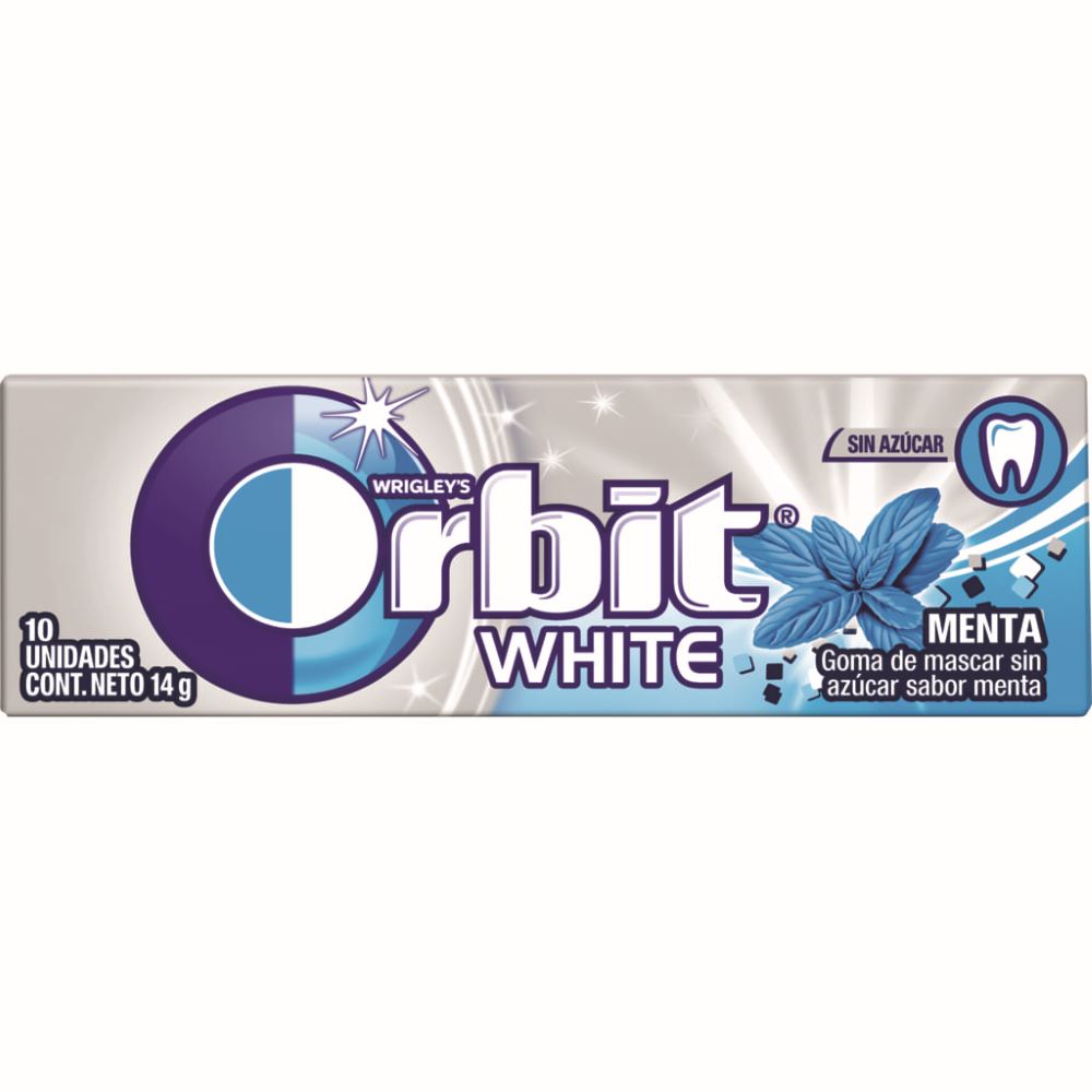 Chicle Orbit white sin azúcar menta 10 un