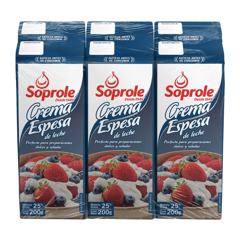 Crema de leche Soprole natural larga vida 6 un de 200 ml