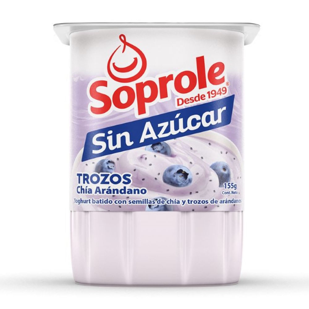 Yoghurt Soprole sin azúcar trozos chía arándano 155 g