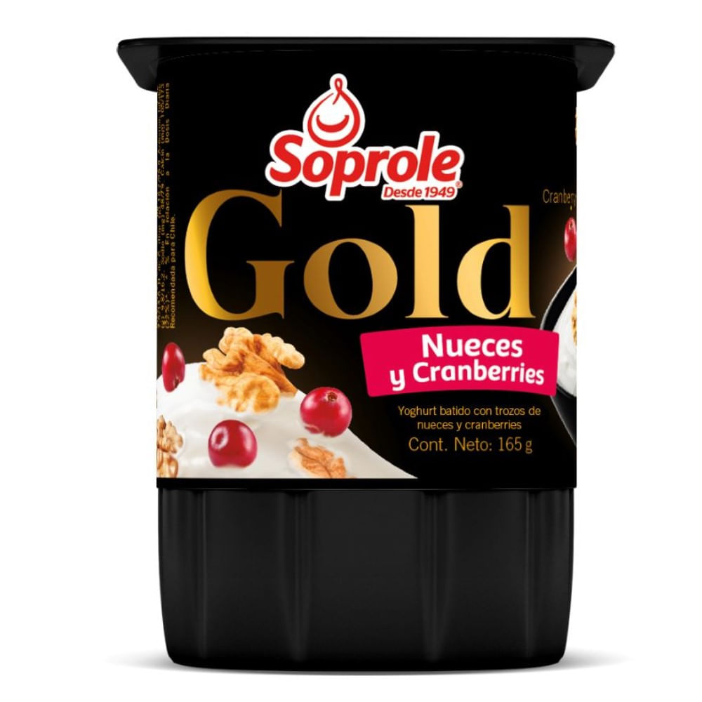 Yoghurt Soprole gold con trozos de nueces y fruta cranberry pote 165 g