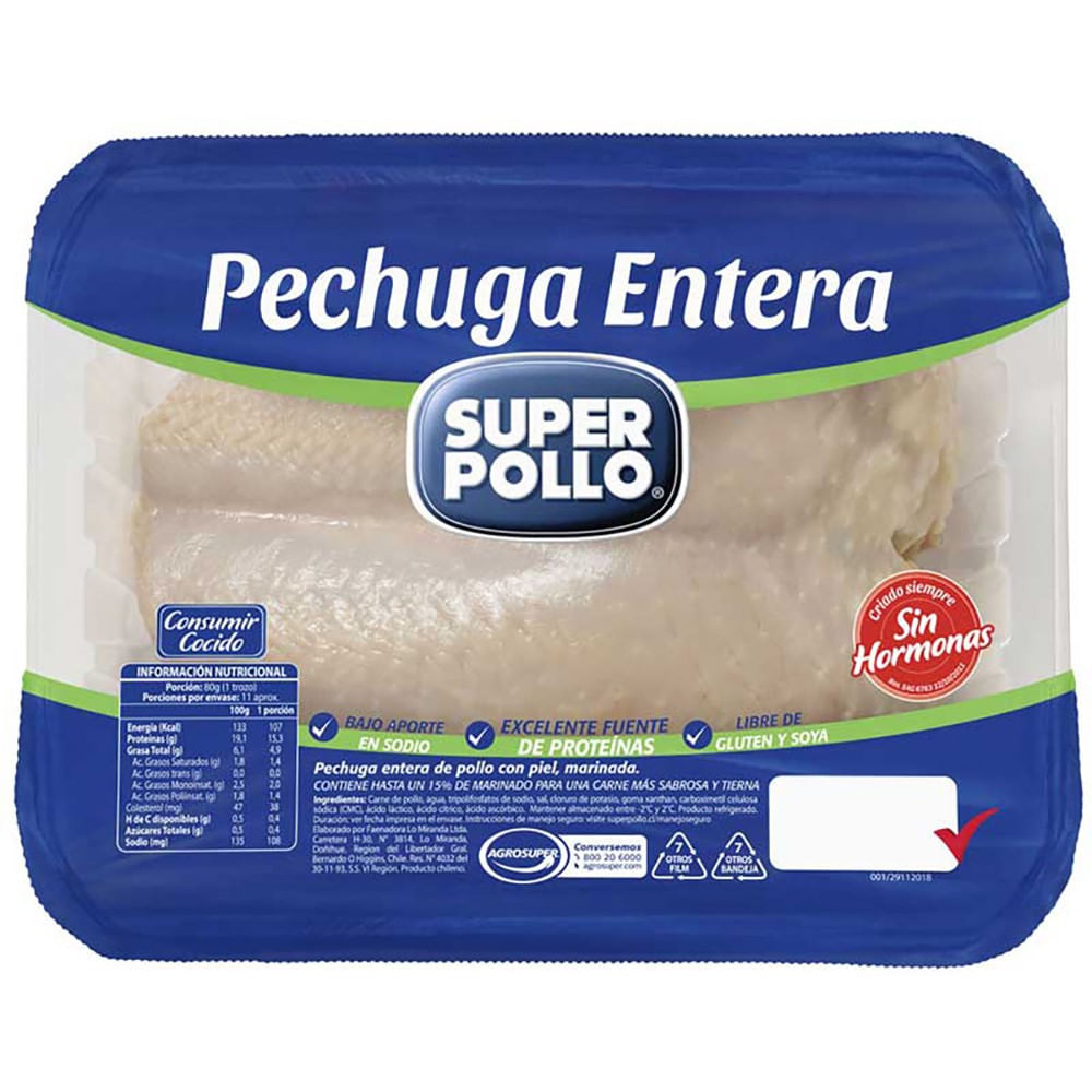 Pechuga de pollo entera Super Pollo 0.950 Kg Pechuga de pollo entera Super Pollo 0.950 Kg