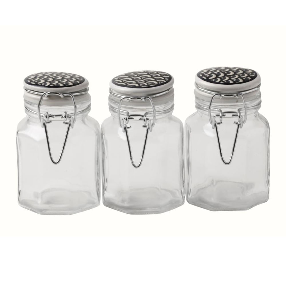 Set Canister de vidrio Dkora tapa cerámica 3 un Set Canister de vidrio Dkora tapa cerámica 3 un