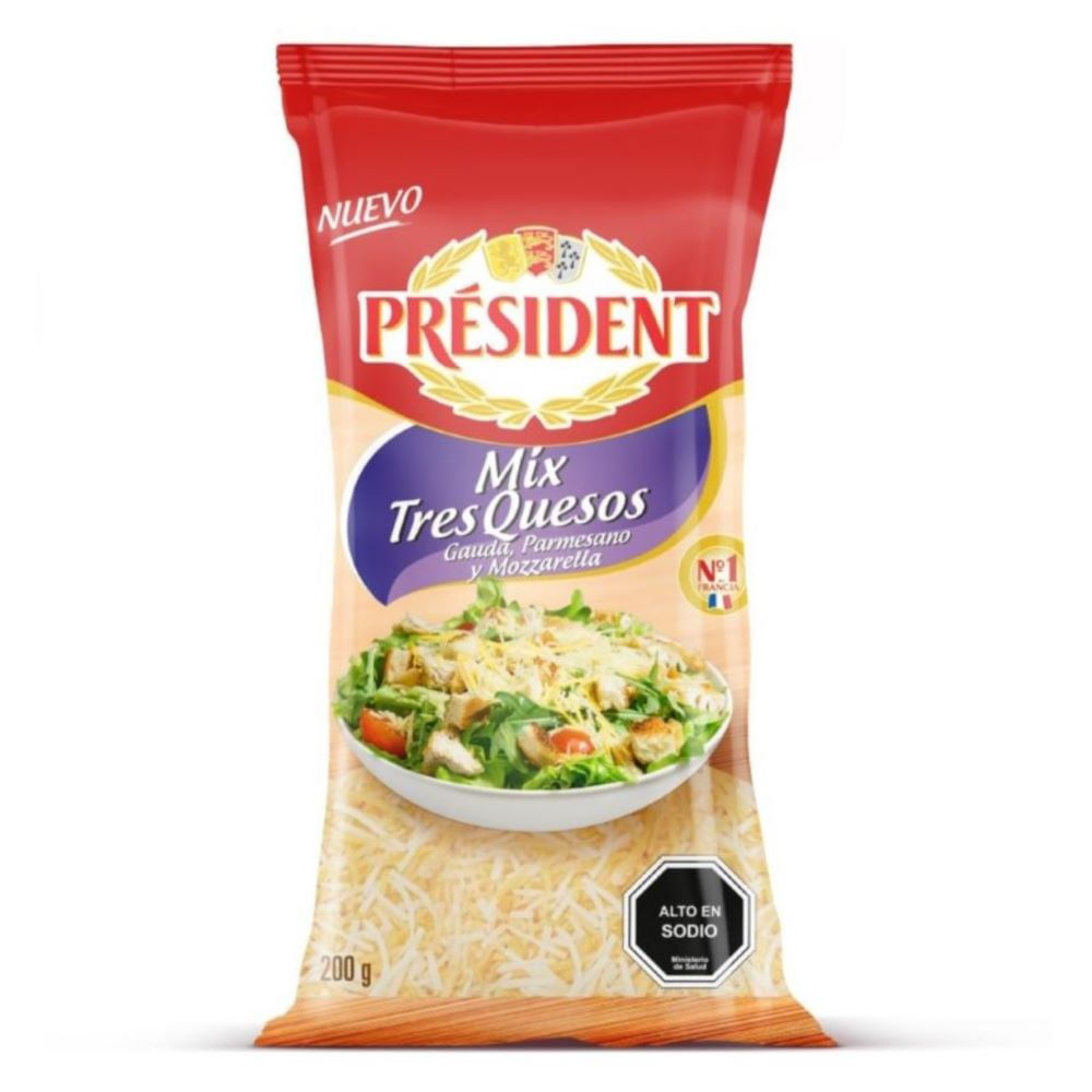 Queso rallado President mix tres queso gauda parmesano y mozzarella 200 g