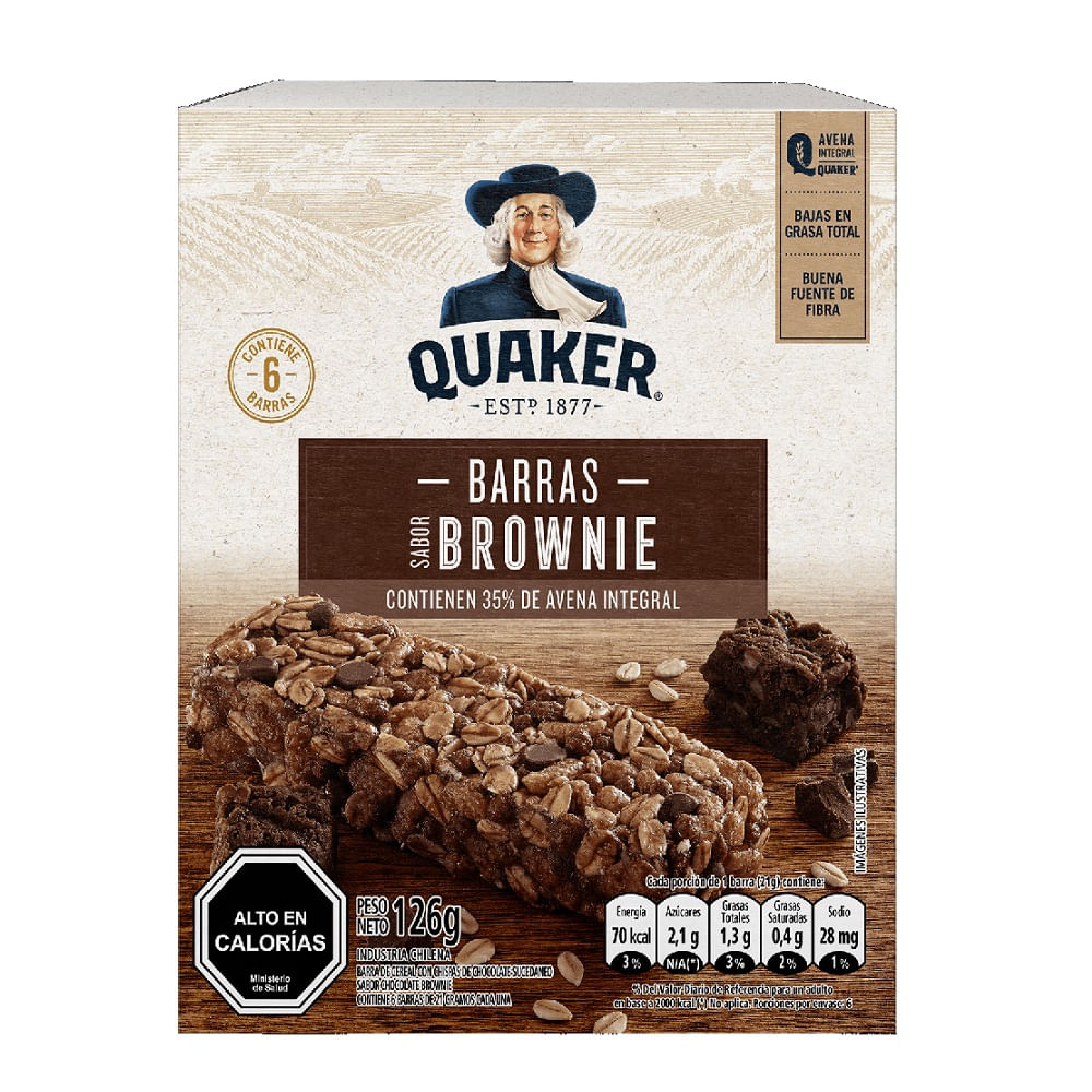 Pack barra cereal Quaker brownie chocolate 6 un de 21 g