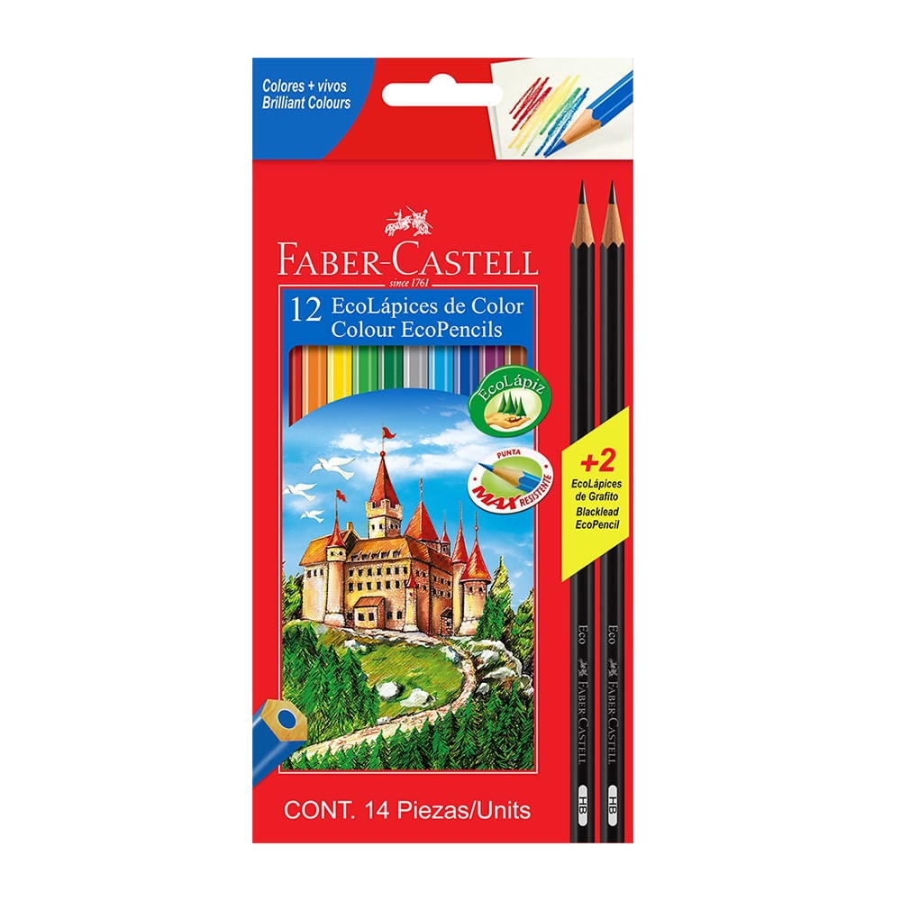 Lápices de colores Faber Castell 12 un + 2 lápiz grafito